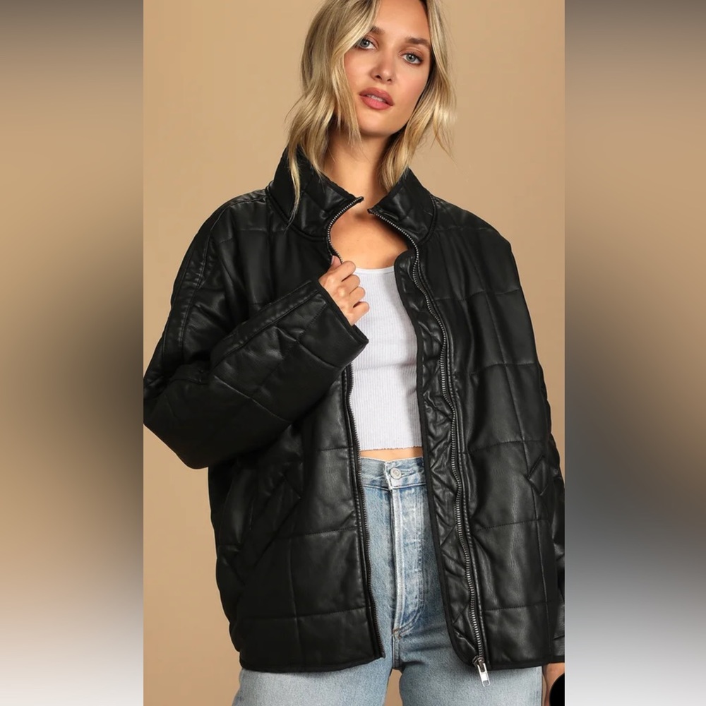 Dolman black vegan leather quilted jacket